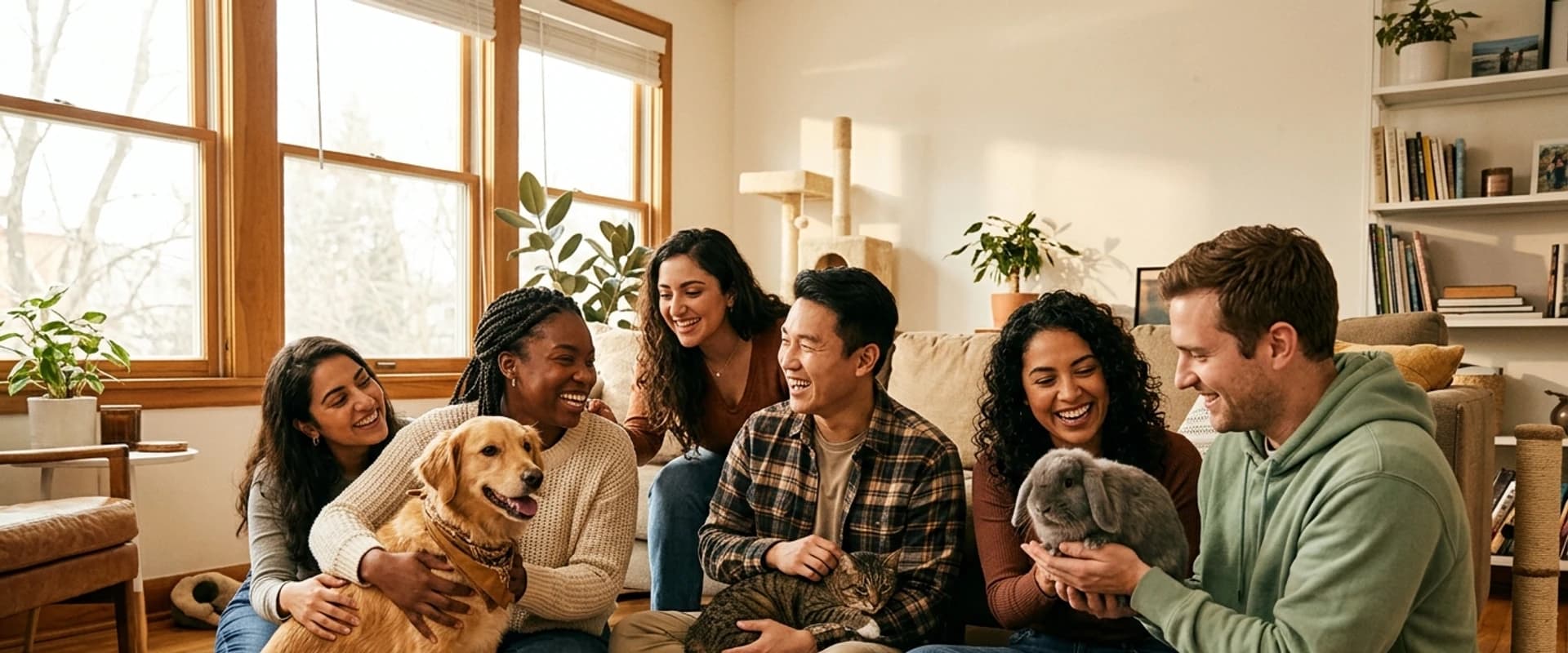 propriétaires heureux avec leurs animaux