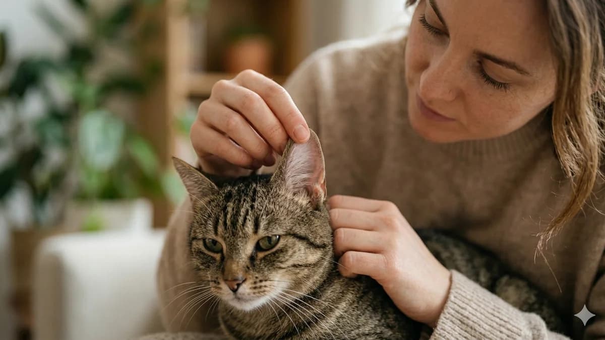 propriétaire examinant doucement l'oreille de son chat