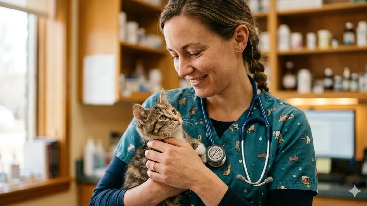 vétérinaire examinant un chat en consultation