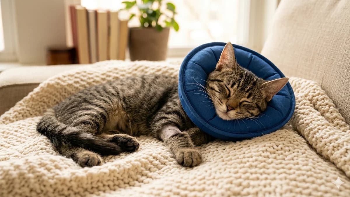 chat portant un collier protecteur après stérilisation